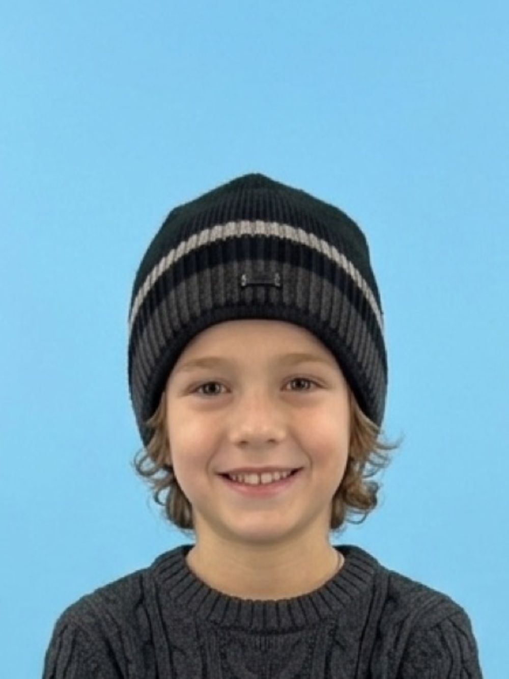 ❄️Igloos Kids Charcoal Ribbed Beanie with Gray Stripe